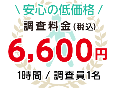 ALG探偵社の調査料金は調査員1名1時間6,600円（税込）の安心の低価格!