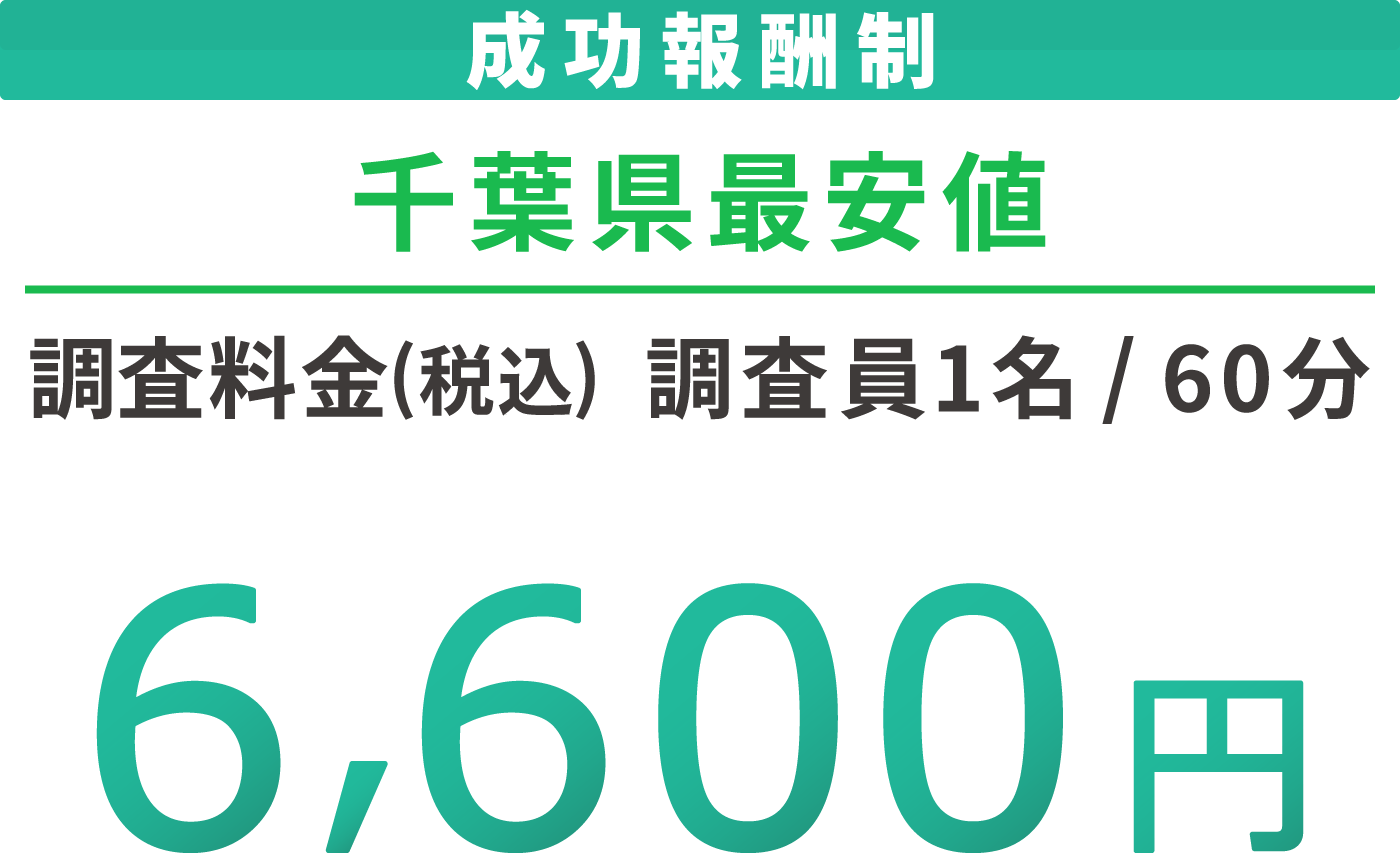 成功報酬制 千葉県最安値 調査料金(税込) 調査員1名60分 6,600円 各種クレジットカードに対応しております