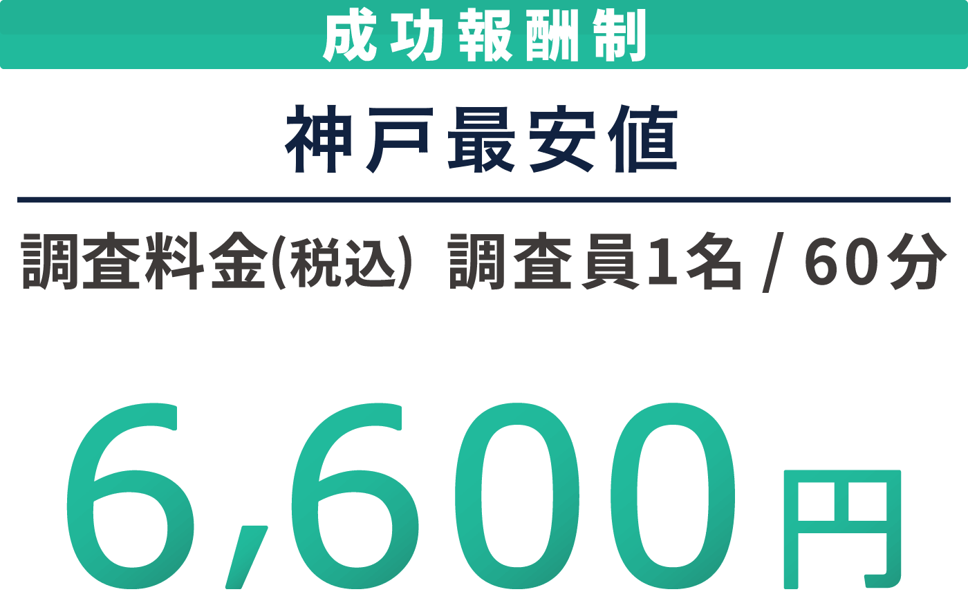 成功報酬制 神戸最安値 調査料金(税込) 調査員1名60分 6,600円 各種クレジットカードに対応しております