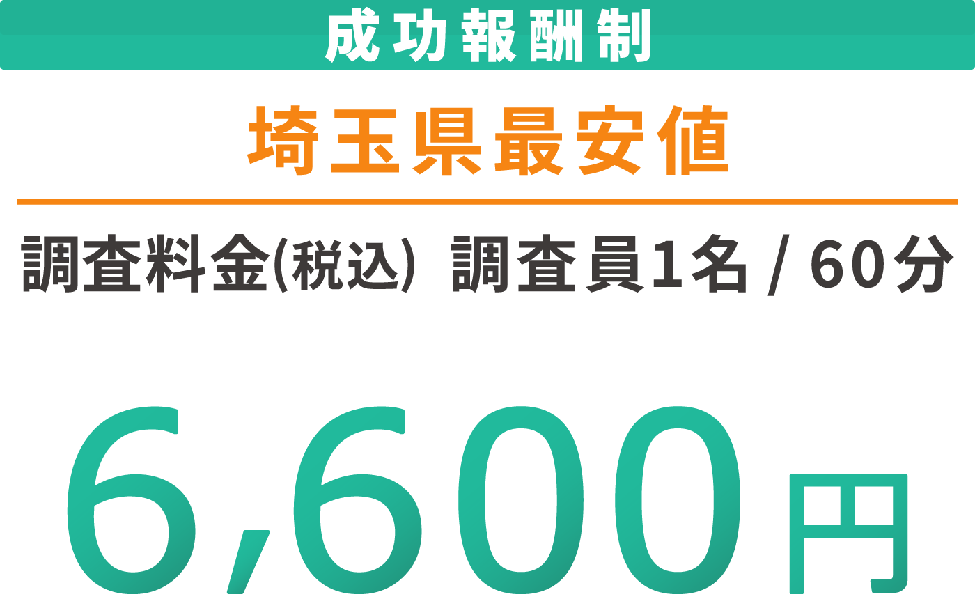 成功報酬制 埼玉県最安値 調査料金(税込) 調査員1名60分 6,600円 各種クレジットカードに対応しております