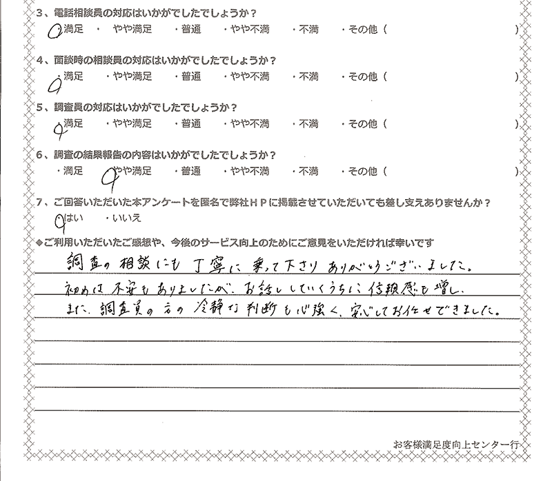 手書きお客様の声